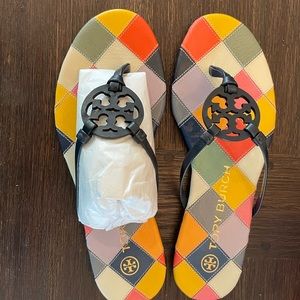 Tory Burch Navy Knotted Miller Sandals - Size 7.5 - NWT